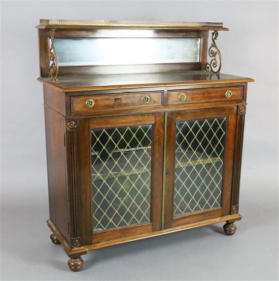 A William IV brass mounted rosewood chiffonier, W.3ft 6in. D.1ft 6in. H.4ft